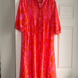 Vibrant Pink and Orange Maxi Dress